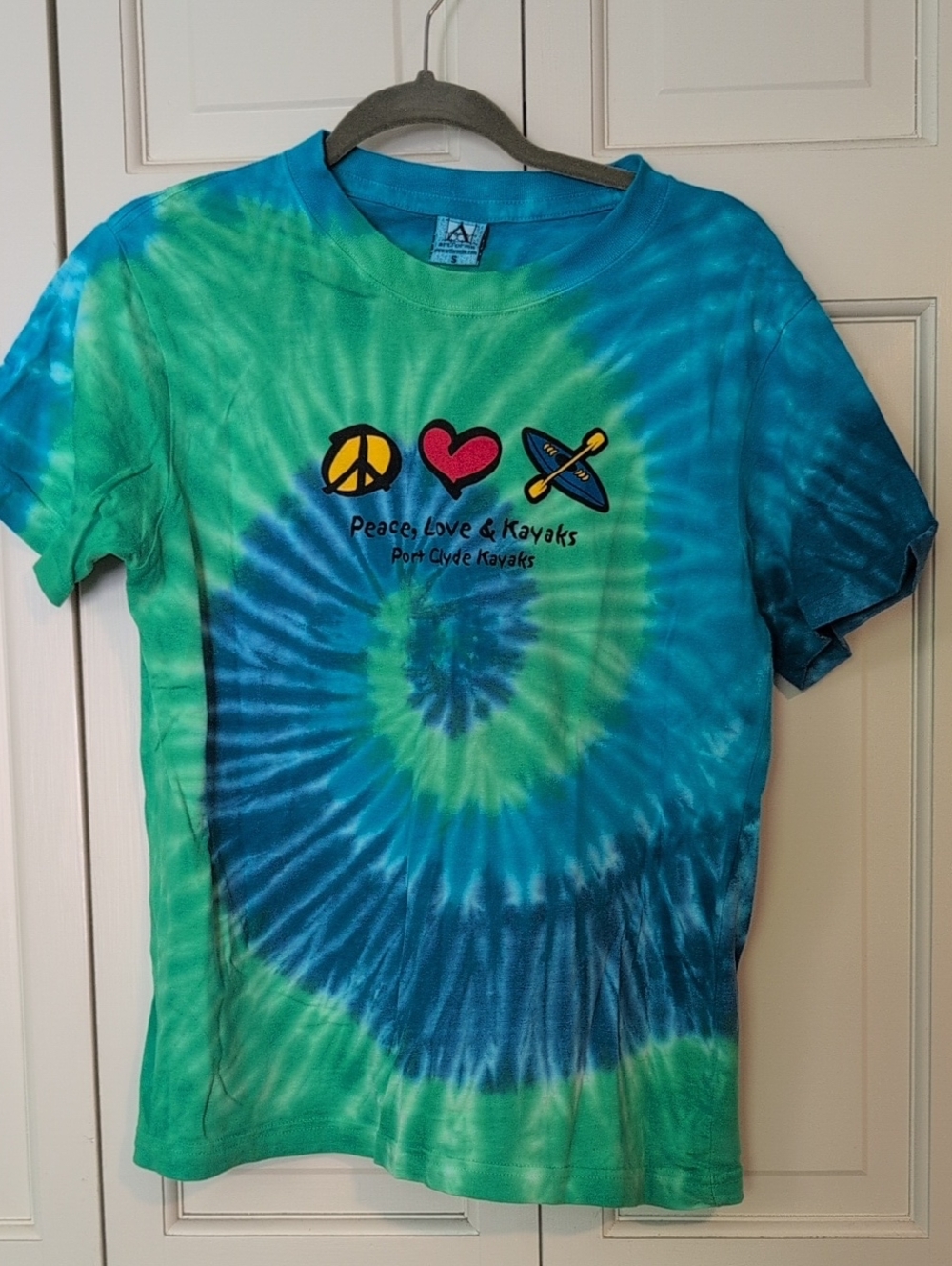 ATie-Dye Peace Love & Kayaks T-Shirt - Blue/Green